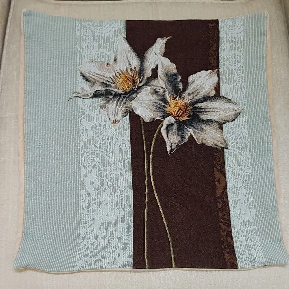 Gobelins Art Woven Clematis Tapestry Cotton Throw Pillow Cover